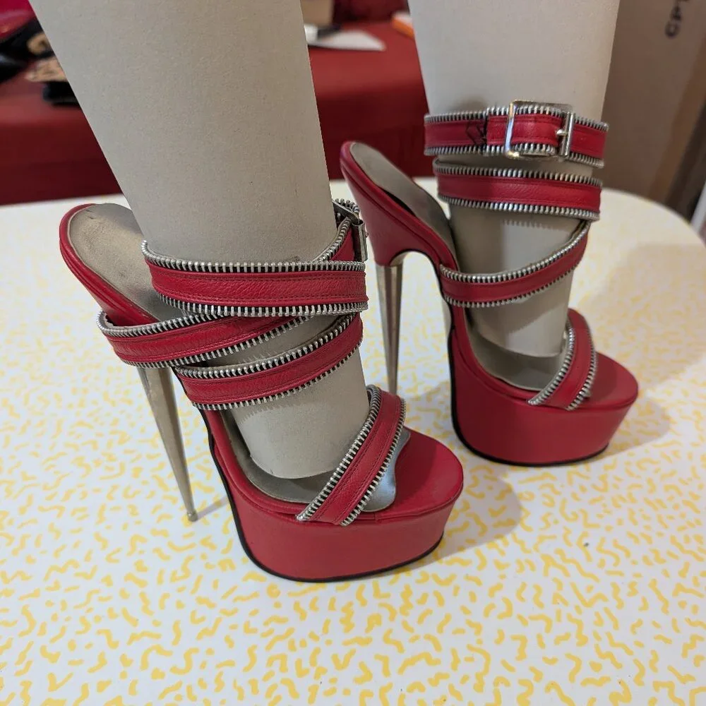 Vintage LSB Custom Red Leather Stiletto Platforms Size 6 - Picture 2 of 9